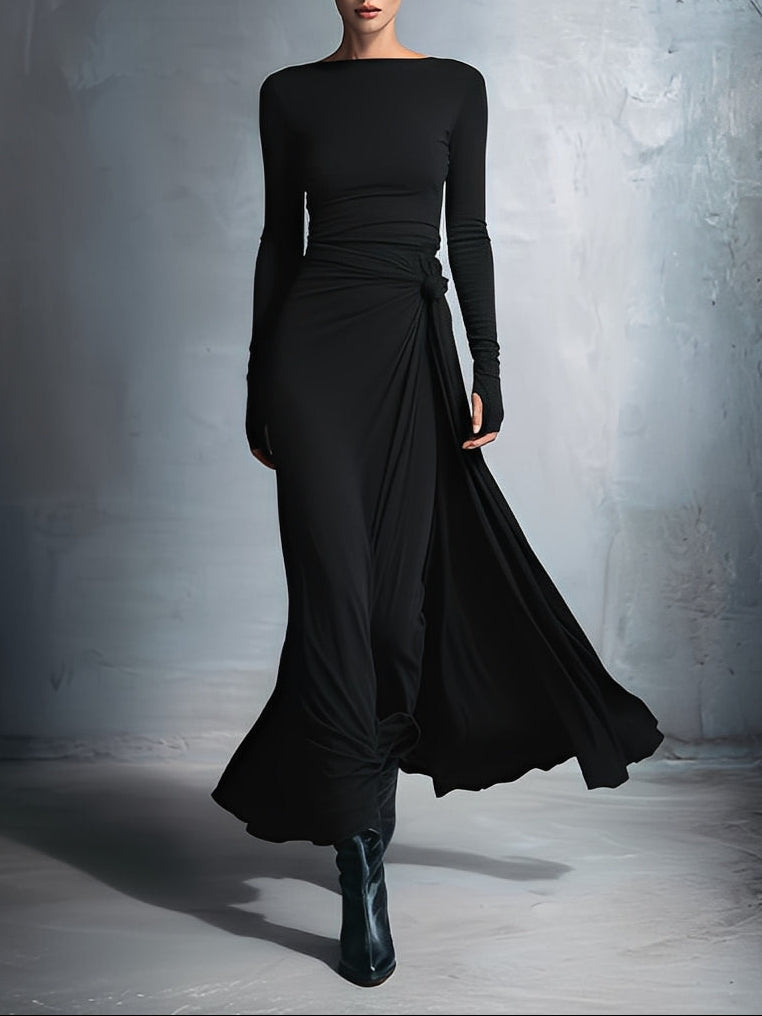 Women's Wrap Maxi Dress for Evening in Black