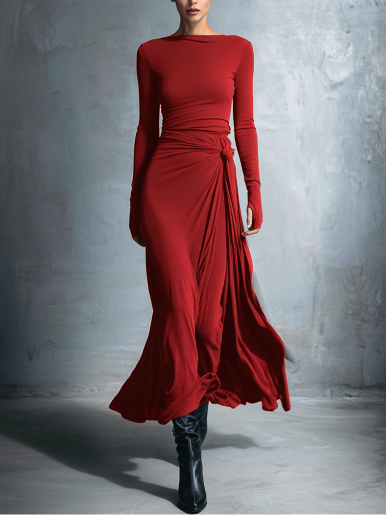 Women's Wrap Maxi Dress for Evening in Burgunder