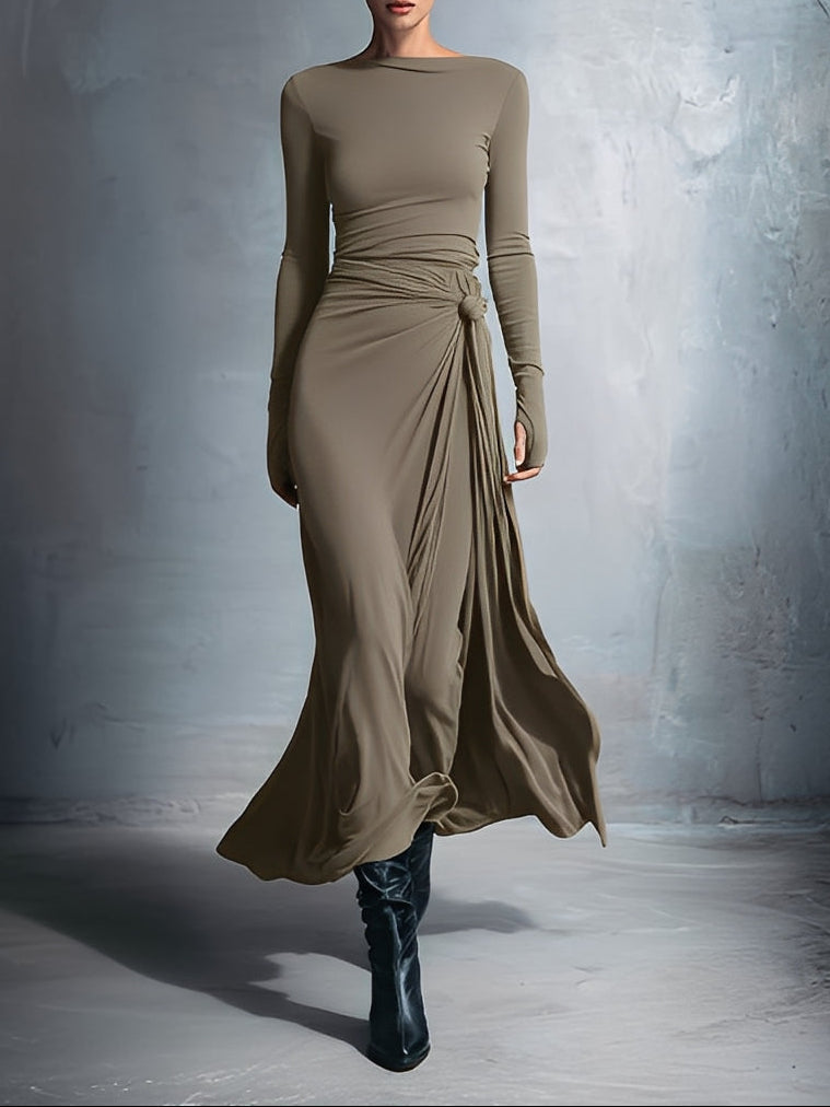 Women's Wrap Maxi Dress for Evening in Khaki