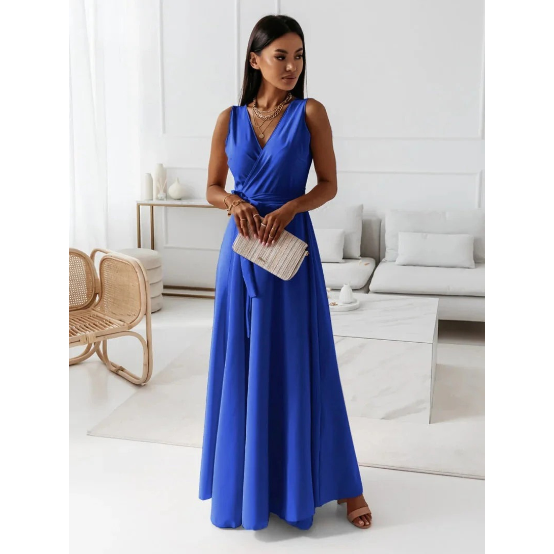 Women's Wrap Maxi Fall Wedding Guest Dress in Blue