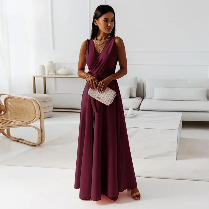 Women's Wrap Maxi Fall Wedding Guest Dress in Burgunderrot
