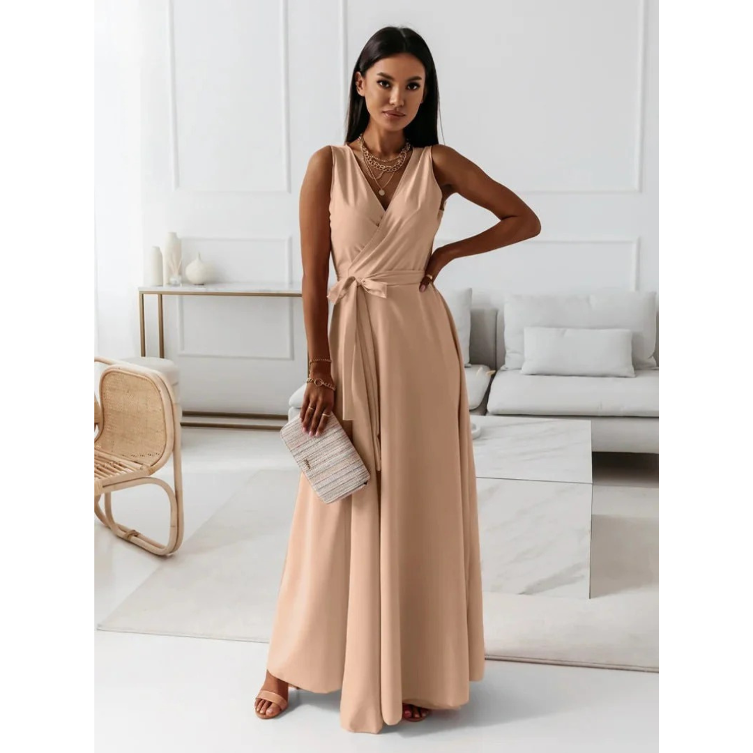 Women's Wrap Maxi Fall Wedding Guest Dress in Khaki