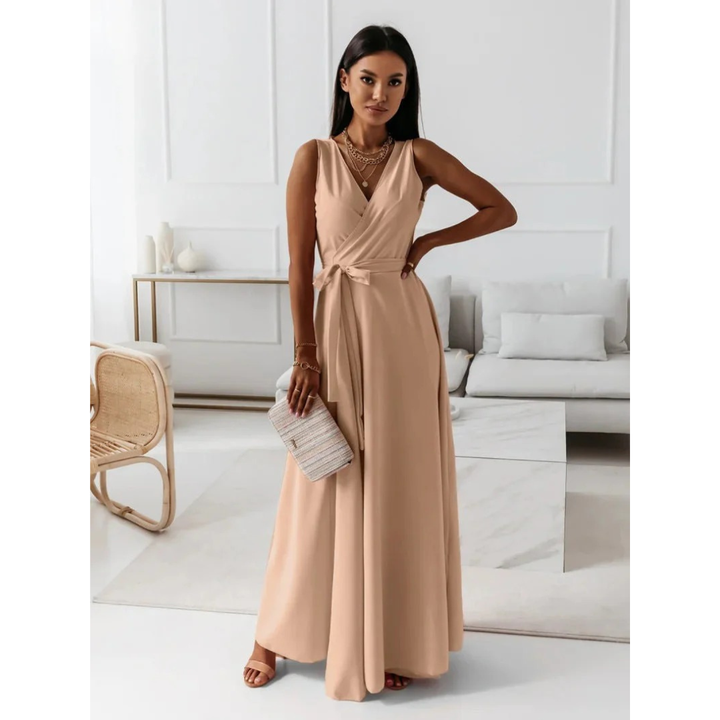 Women's Wrap Maxi Fall Wedding Guest Dress in Khaki