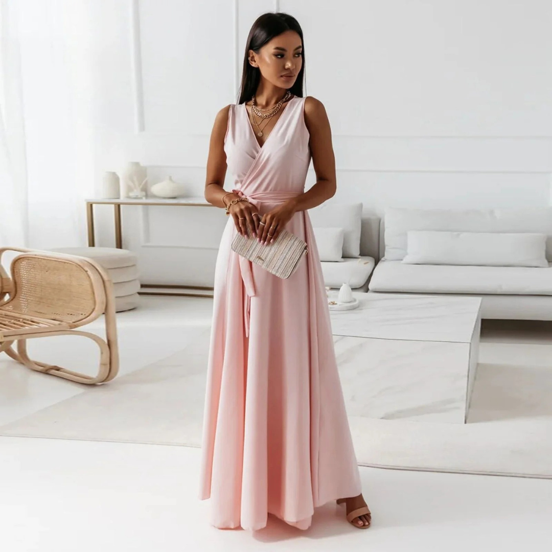 Women's Wrap Maxi Fall Wedding Guest Dress in Light Pink