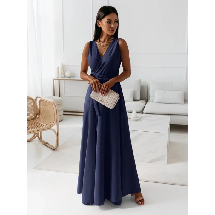 Women's Wrap Maxi Fall Wedding Guest Dress in Navy