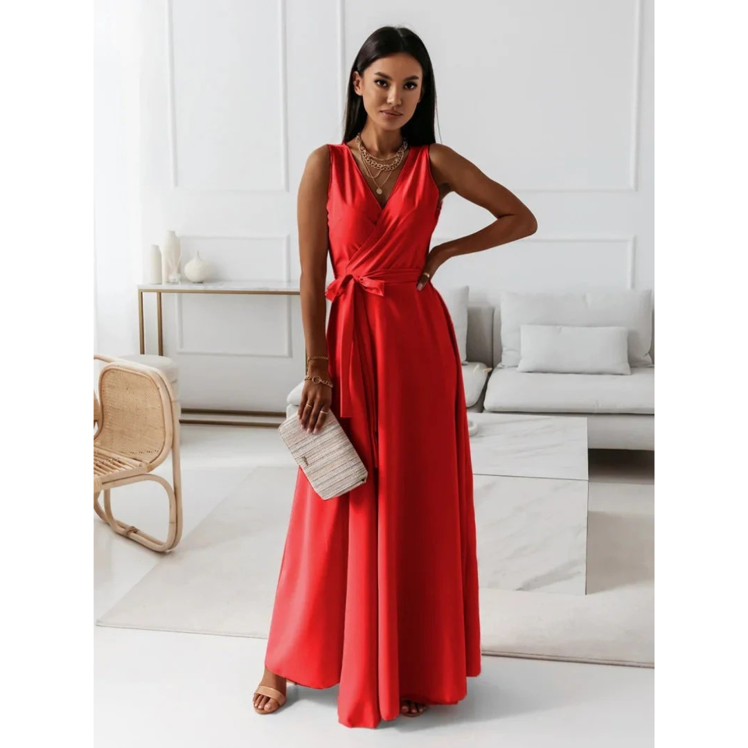 Women's Wrap Maxi Fall Wedding Guest Dress in Red
