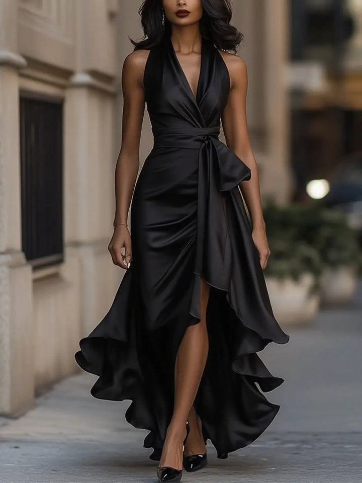 Women's Wrap Party Dress for Fall Weddings in Black