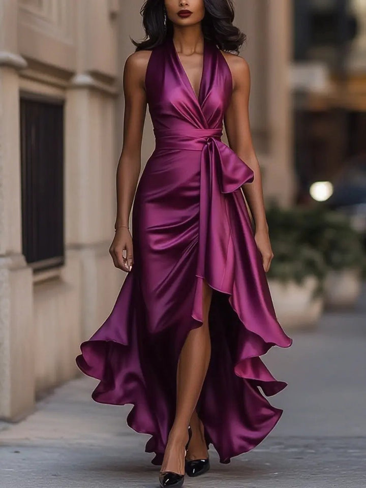 Women's Wrap Party Dress for Fall Weddings in Fuchsia