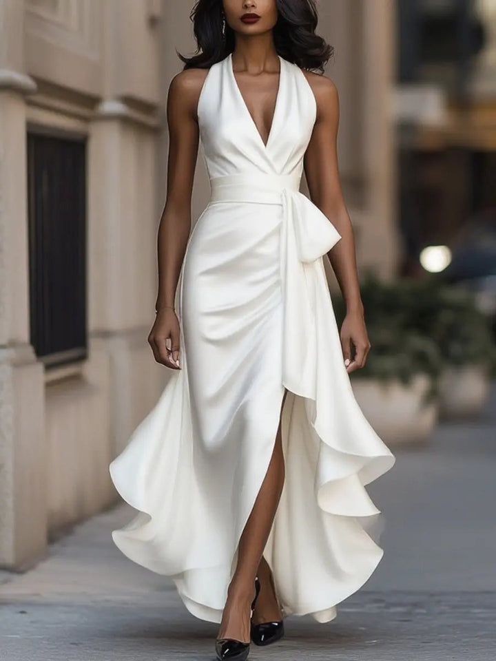 Women's Wrap Party Dress for Fall Weddings in White